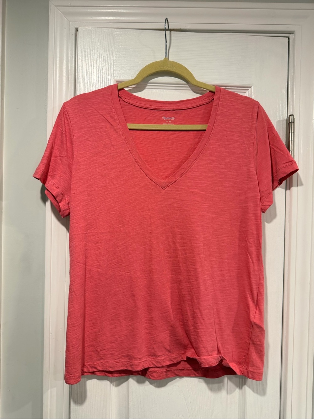 NWOT Madewell Size M Pink V Neck Short Sleeve Lightweight Slub Cotton Top